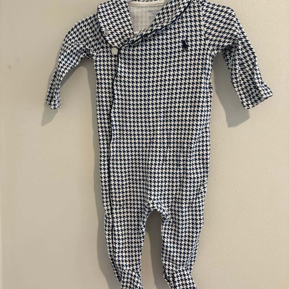 Navy and White Ralph Lauren Longsleeve Onesie